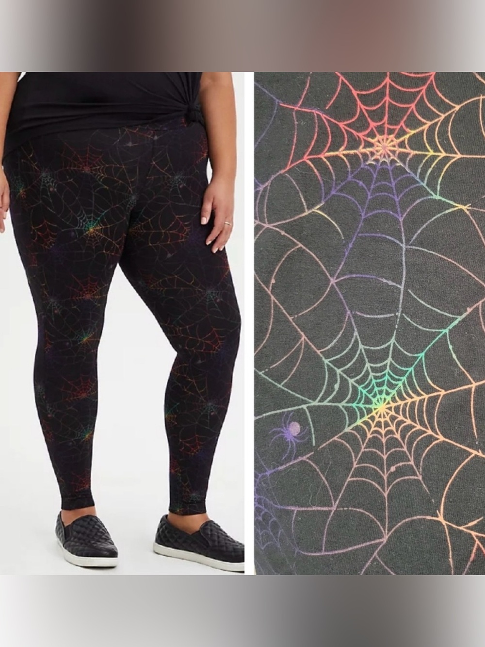 NWT Torrid Black Leggings with Rainbow Spiderwebs